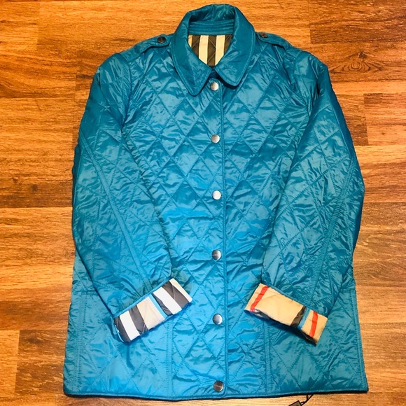 Burberry Brit Light Turquoise Quilted Jacket Youth Size 12 - Picture 1 of 6